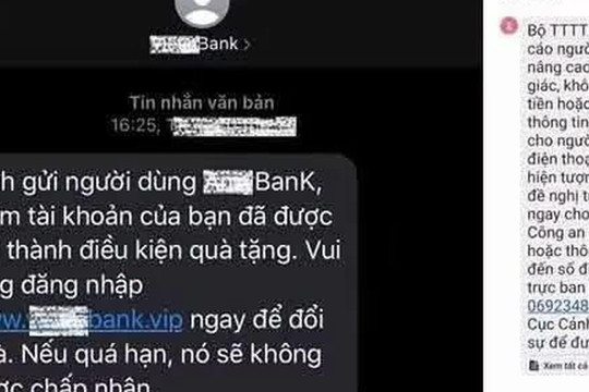 Cảnh báo tin nhắn lừa đảo xuất hiện trong luồng SMS chính thức của ngân hàng