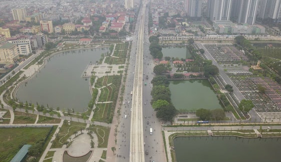 Toàn cảnh tuyến đường trên cao Nhổn - Ga Hà Nội đang dần hoàn thiện nhìn từ flycam