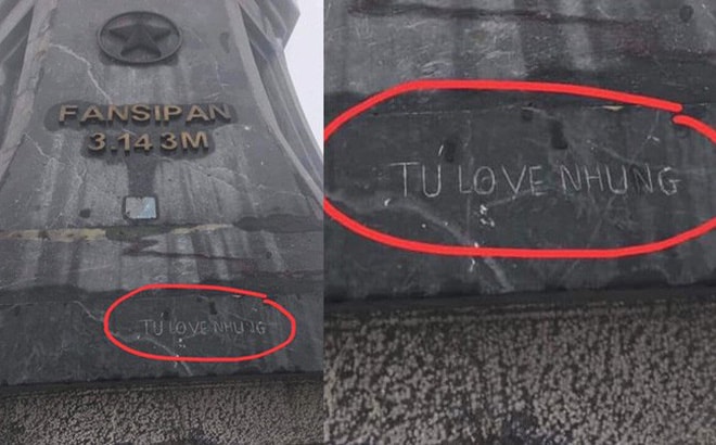 Dân mạng phẫn nộ với người khắc bậy lên cột cờ trên đỉnh Fansipan
