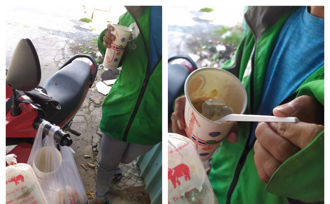 Xót xa hình ảnh nam shipper cầm 6 cốc chè, đứng ăn một mình do bị bom hàng