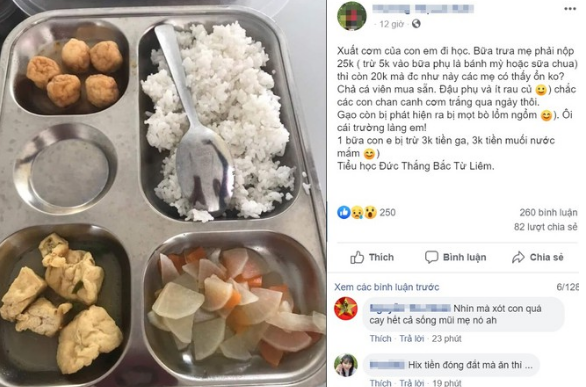 Hà Nội: Trường tiểu học phải giải trình về bữa ăn 20.000 đồng chỉ có đậu phụ, cá viên