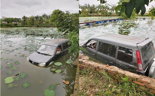 Ô tô 7 chỗ "ngụp lặn" giữa hồ sen, nguyên nhân khiến dân mạng xôn xao