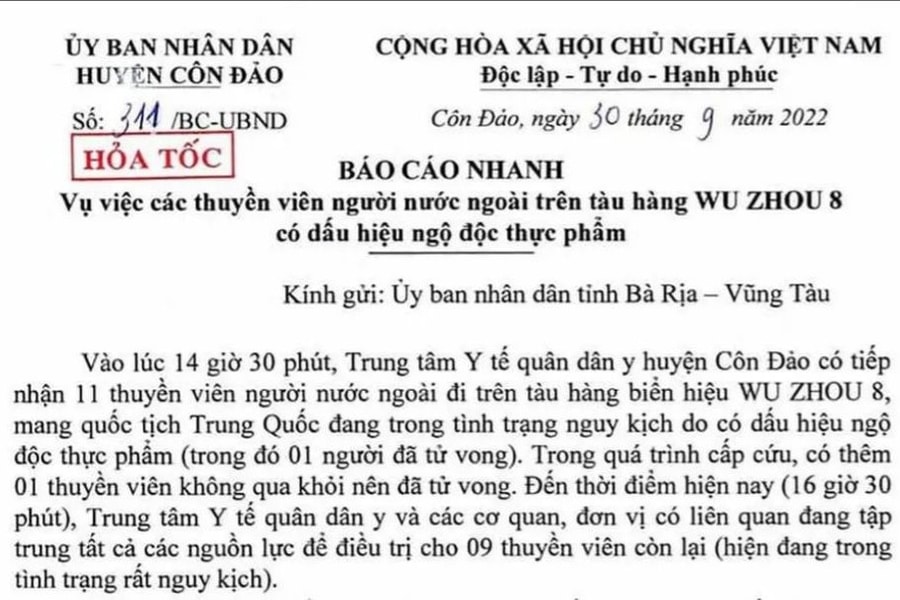 12 người tử vong trên tàu nước ngoài ở vùng biển gần Côn Đảo