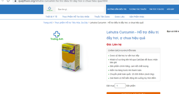 Thực phẩm bảo vệ sức khỏe Lehutra-Curcumin quảng cáo như thuốc chữa bệnh