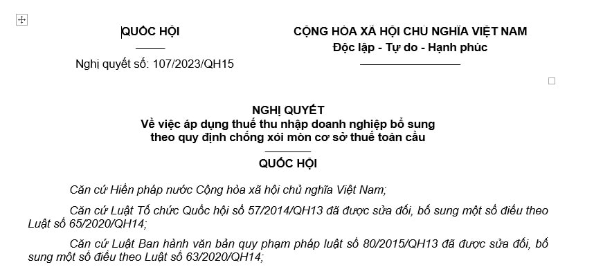 Đã có Nghị quyết 107/2023/QH15 áp thuế tối thiểu toàn cầu từ ngày 01/01/2024