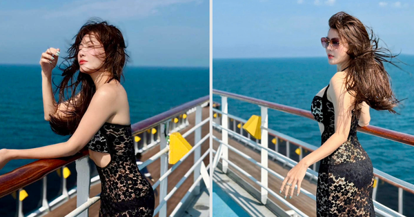 Thanh Hương diện váy ren xuyên thấu trên du thuyền