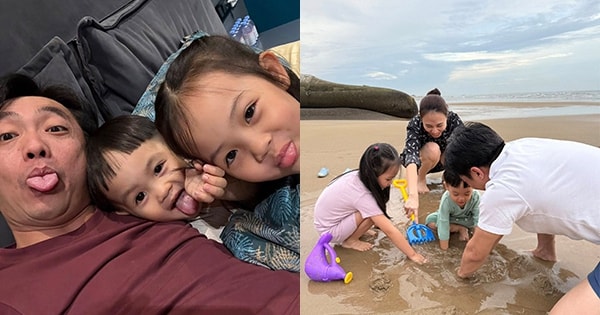 Cường Đô la khoe chơi cát ở biển cùng con, nói nhớ nhà khi đi công tác