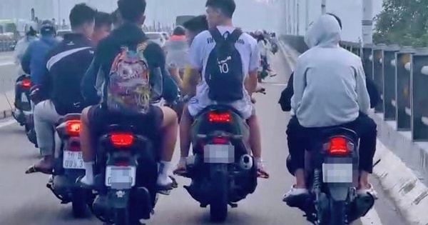 Xử lý nhóm thanh niên không mũ bảo hiểm, chạy xe dàn hàng ngang trên cầu Vĩnh Tuy