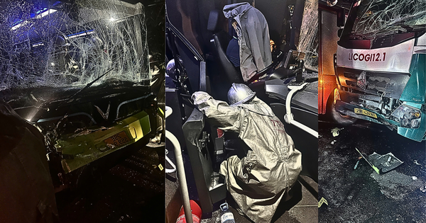 Xe buýt đối đầu xe bồn rạng sáng, tài xế bị thương, mắc kẹt trong cabin