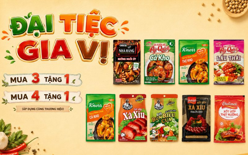 Mẹo mua sắm gia vị tiết kiệm với chương trình mua 3 tặng 1 tại Bách hóa XANH