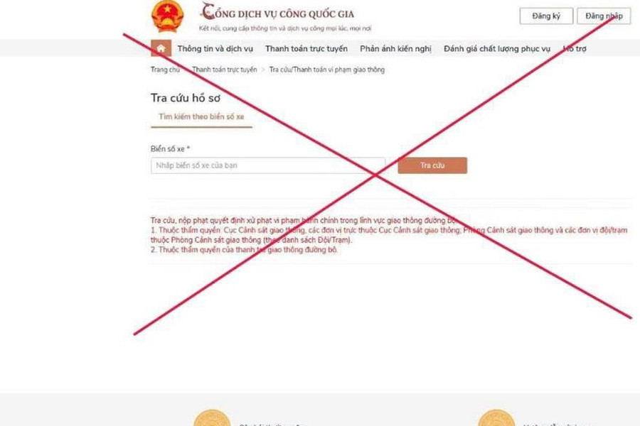Cảnh báo chiêu trò giả trang web dịch vụ công quốc gia để lừa báo phạt nguội