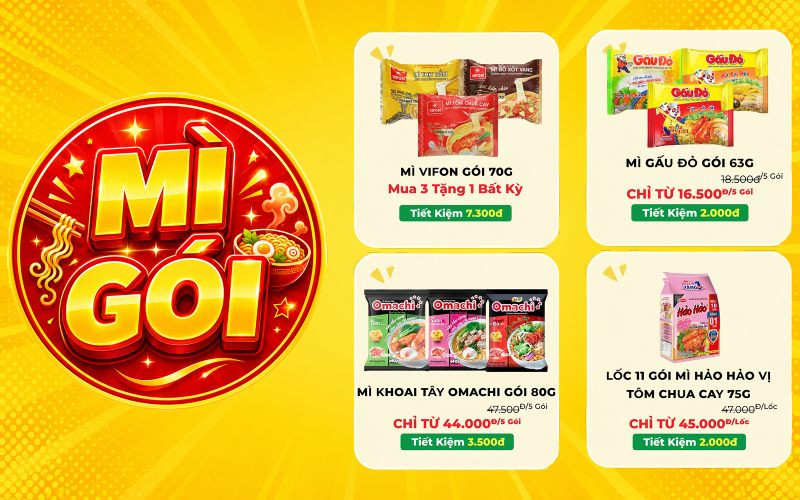 Mẹo mua mì gói và mì thùng giá ưu đãi tích trữ mùa mưa tại Bách hóa XANH