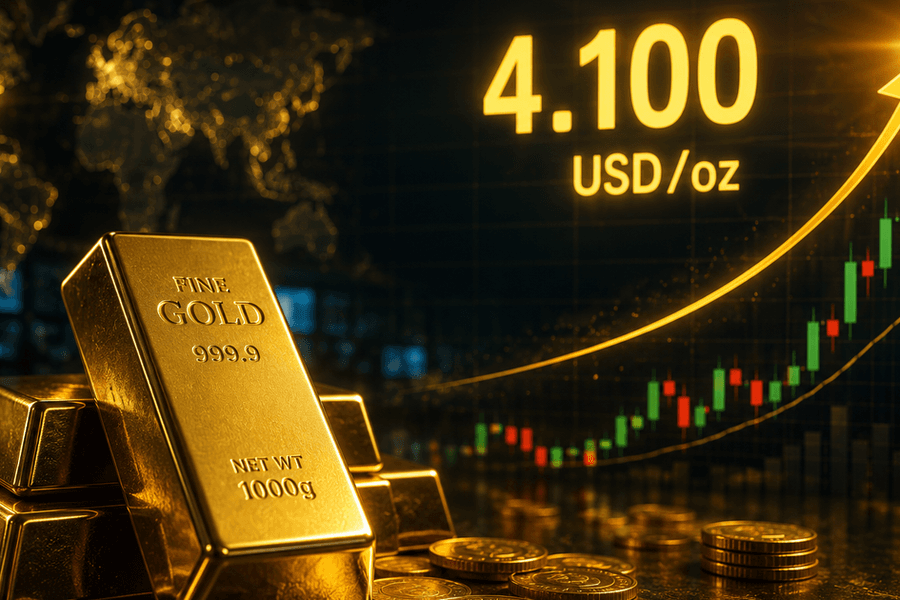 Giá vàng thế giới sáng 30/7 vượt 4.100 USD sau khi Fed giữ nguyên lãi suất
