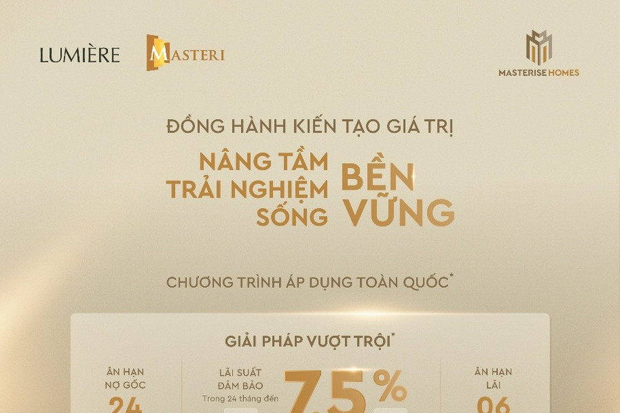 Masterise Homes công bố gói giải pháp tài chính với lãi suất đảm bảo 7,5%/năm