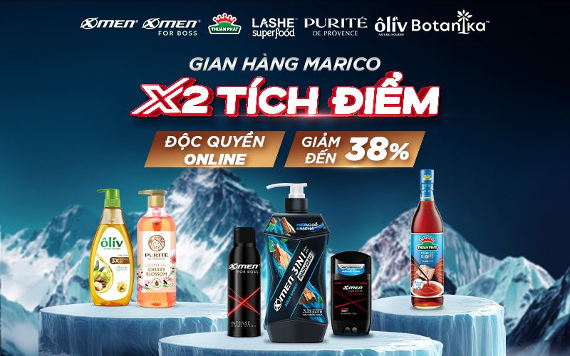 Cách mua sắm gian hàng Marico giảm đến 38% và x2 điểm thưởng trên ứng dụng Bách hóa XANH